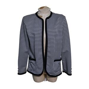 Houndstooth Anthony Richards Black White‎ Vintage Open Blazer size 16 academia
